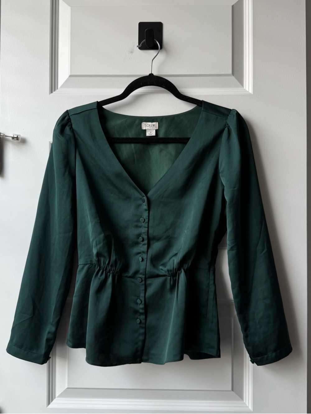 J.Crew Green Satin-Look Long Sleeve Blouse Size 2